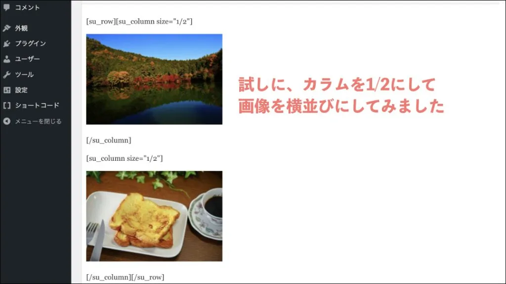 WordPressクラシックエディタ_カラム