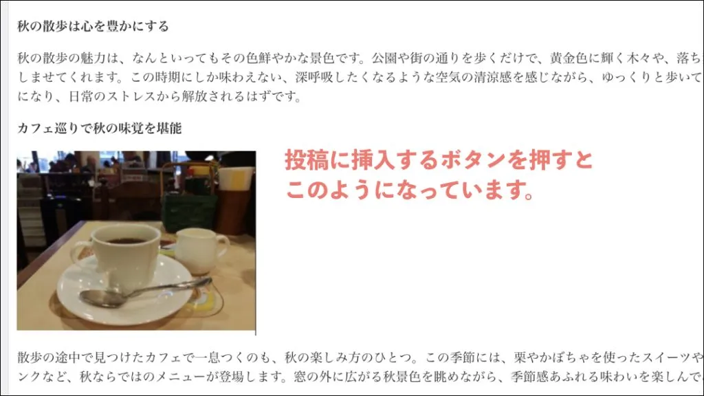 WordPressクラシックエディタ_投稿に挿入ボタン