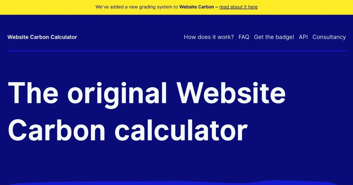 Website Carbon Calculator のサイト。ウェブサイトの二酸化炭素排出量を測るツール