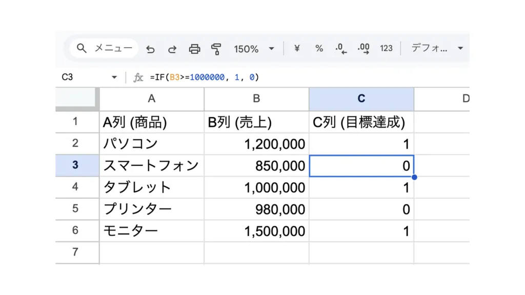 IF関数の例：売上目標達成率